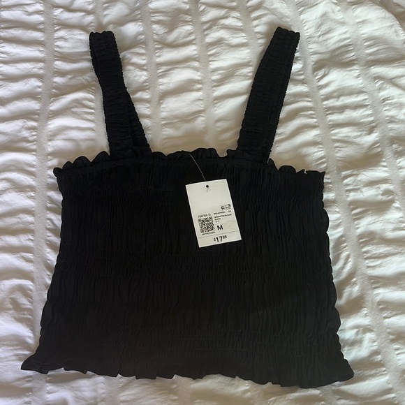 Black Square Neck Crop Top - Picture 1 of 3